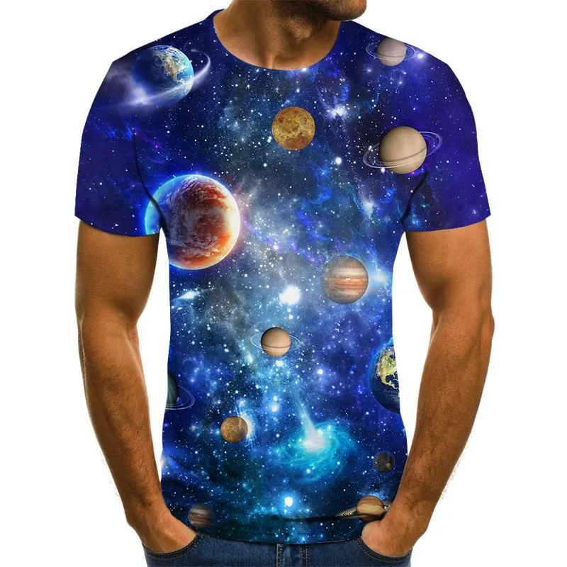 

2021 Summer new fashion men's T-shirt beautiful starry sky top 3D printed short-sleeved round neck shirt trendy streetwear
