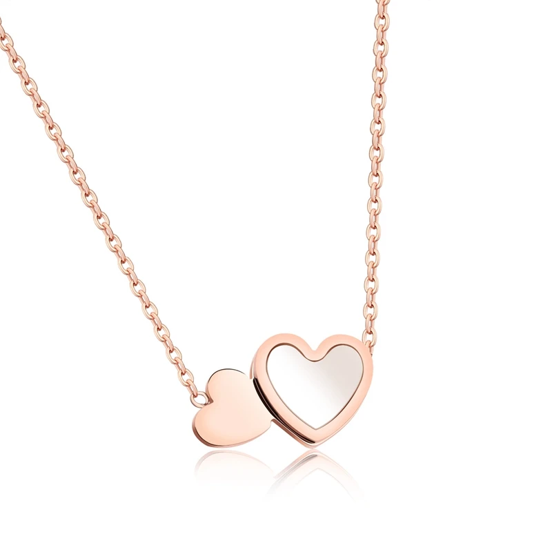 

Japanese Korean Fashion Women Gift Double Love Heart Cute Pendant Necklace Rose Gold Plated Choker Stainless Steel Jewelry Chain