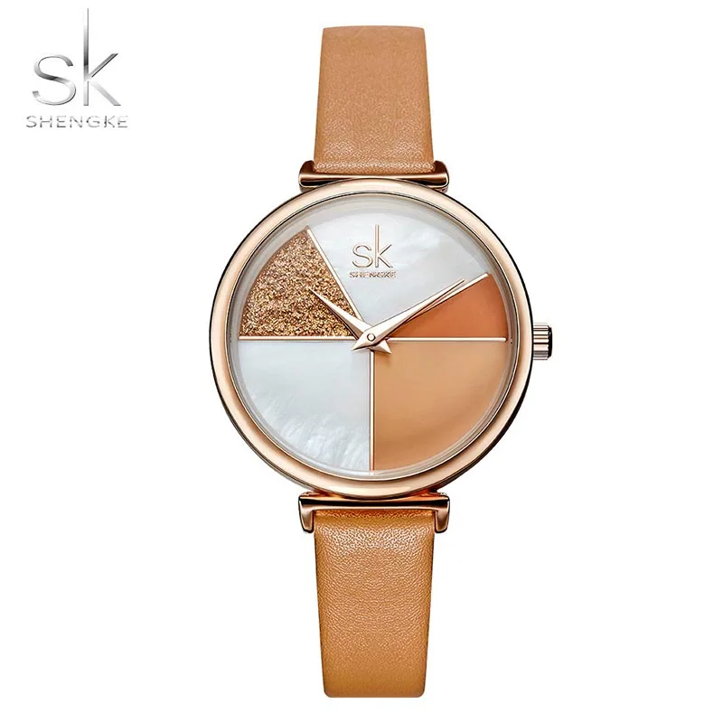 

Watch Women Shell Dial leather Ladies Watch Shengke Japanese Quartz Movement Ultra Slim Buckle Strap Reloj Mujer Montre Femme