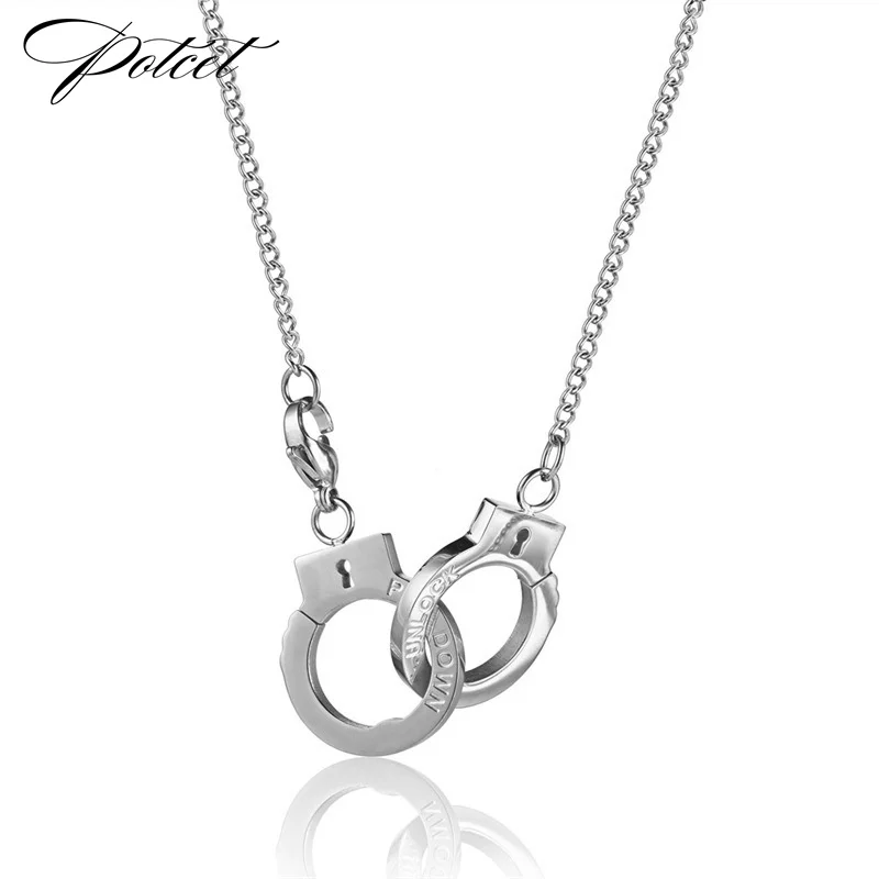 

POTCET Unisex Stainless Steel Handcuffs Titanium Steel Necklace Pendant Sweater Chain Geometric Fashion Hip Hop Party Jewelry