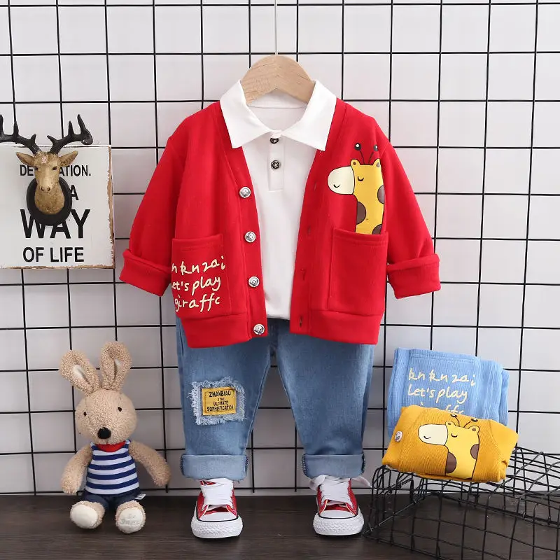

Autumn Children Baby Clothes suit Boys Girls sports Coats cartoon coat t-shirt jeans 3Pcs/sets Kids clothing Toddler Tracksuits