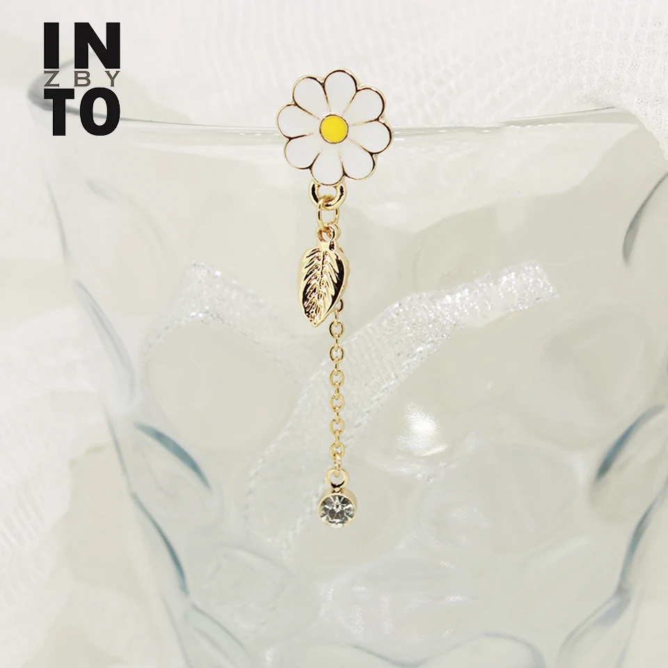 Женские Асимметричные Длинные висячие серьги с белыми цветами в виде маргариток