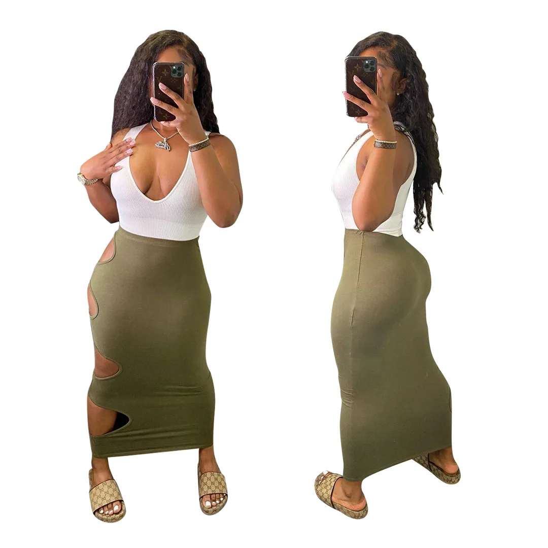 

New Nightclub Skirt Asymmetrical Top Sleeveless Solid Color 2021 Sexy Hole Dress Women Clothing Sexy Dress Two Piece Set