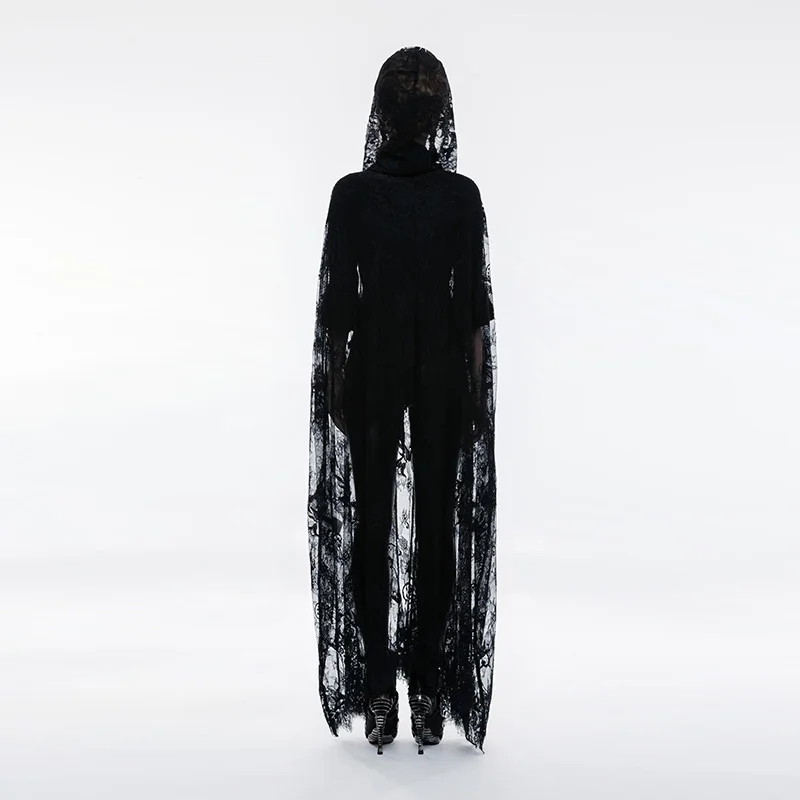 Черное пальто в стиле панк готический стиль с кружевной цветочной вышивкой