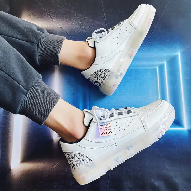 

Men's Student Vulcanized Shoes Retro PU Soft Leather Lace-Up Non-Slip Platform Flats Fashion Harajuku Casual Sneakers