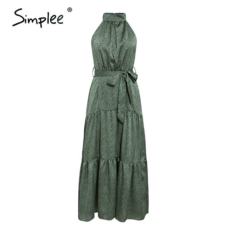 Simplee сексуальное платье с лямкой вокруг шеи без рукавов винтажное Зеленое