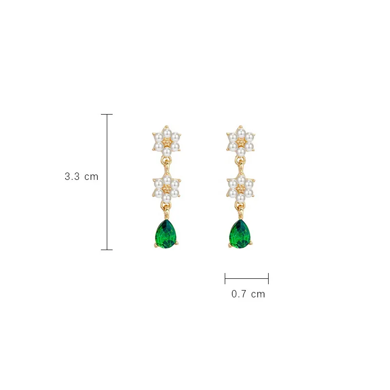 Temperament Vintage Water Drop Green Stone Pendant Clip Earrings Retro Baroque Pearl Flower Clip on Earrings Without Piercing images - 6