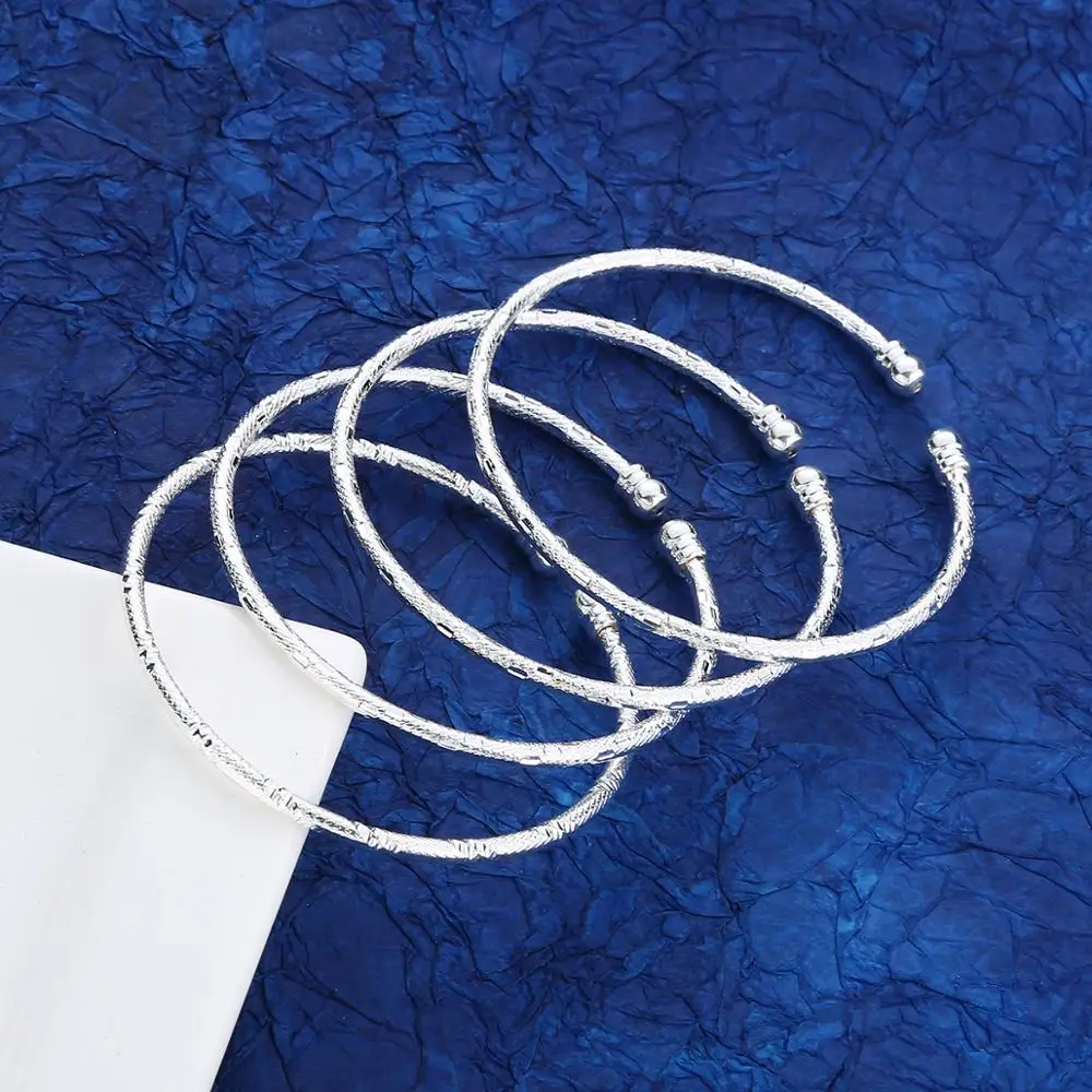 

4pcs Silver Color Cuff Bangle Mix Bangle Fashion Ethiopian Trendy Women Bracelet Jewelry