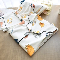 100 cotton pajamas for women 2022 cute cat print cartoon home clothes 2pcs set sleepwear female topspants nighties pijama suit