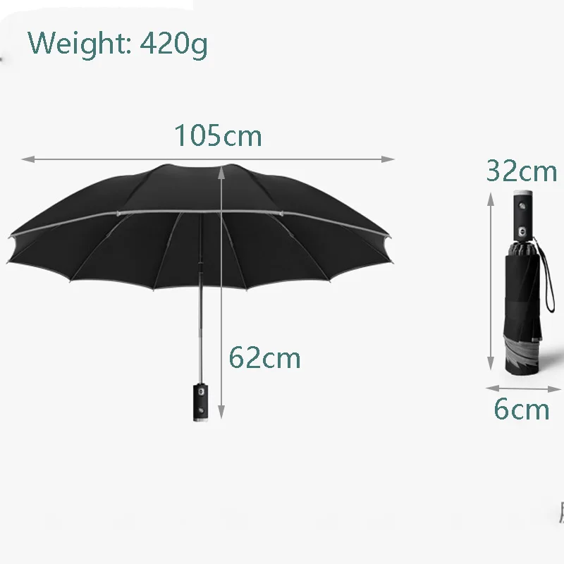 

Creativity LED lighting Windproof Automatic Folding Inverted Umbrella,10 Ribs Portable Reverse Umbrella with Reflective Stripe
