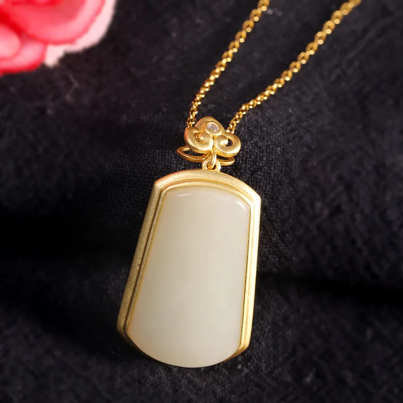 KJJEAXCMY Fine jewelry 925 silver gold-plated jewelry women's natural Hetian jade pendant new fashion clothes accessories