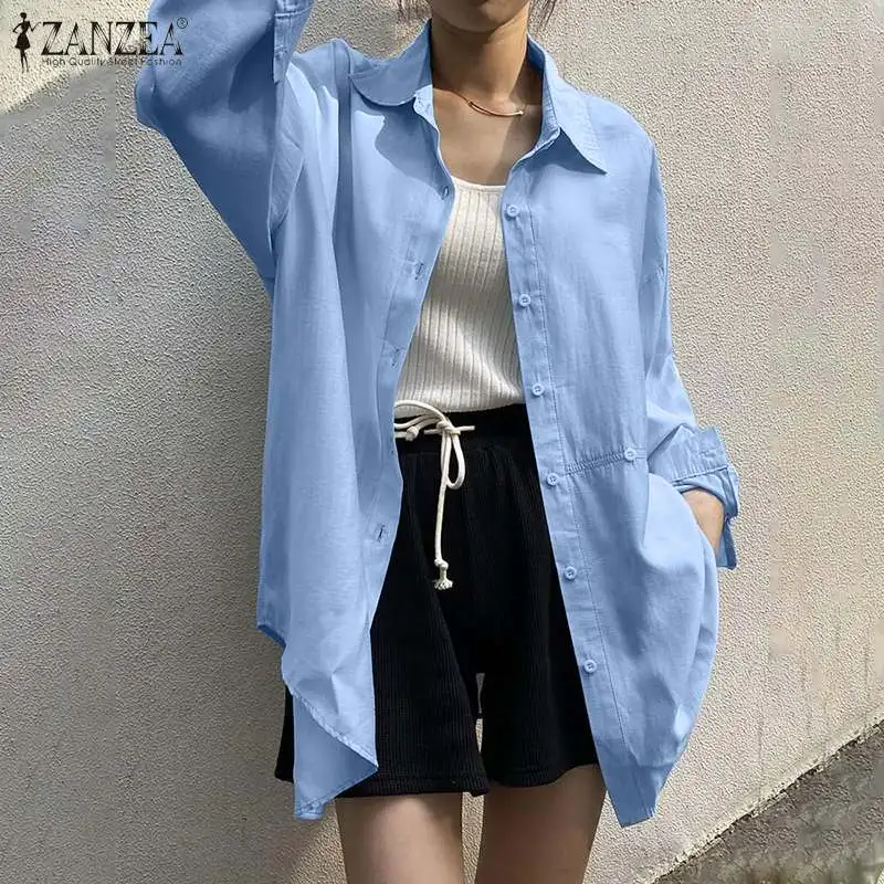 

2022 Autumn Long Sleeve Solid Blouse ZANZEA Casual Elegant Button Down Shirt Women Vintage Asymmetric Lapel Tops Oversize Blusas
