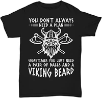 funny viking warrior beard t shirt valhalla norse men tee gift dont need a plan