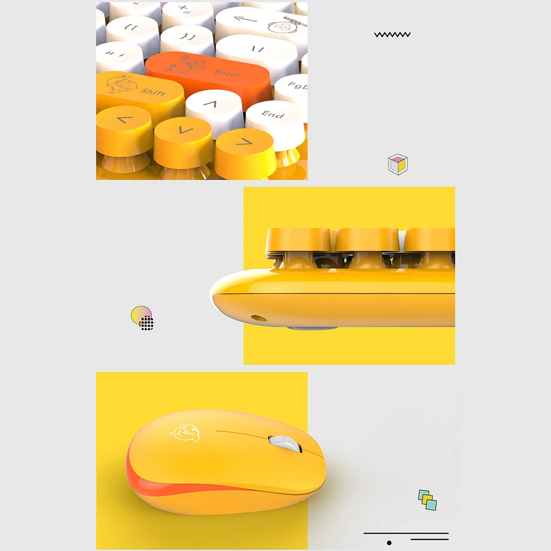 

2.4G Laptop Office Household Wireless Keyboard Mouse Set with Round Keycap - Grey Orange