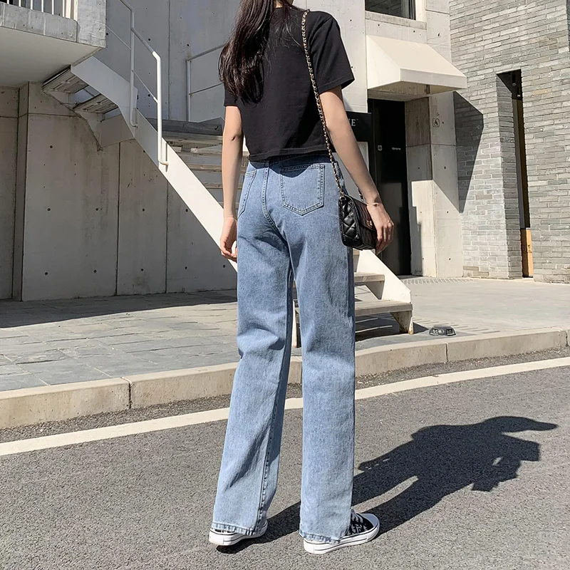 

TongSiHai Jeans Women Ladies Fashion High Waist Straight Denim Pants Girls Students Light Blue Heart Printed Vaqueros Mujer