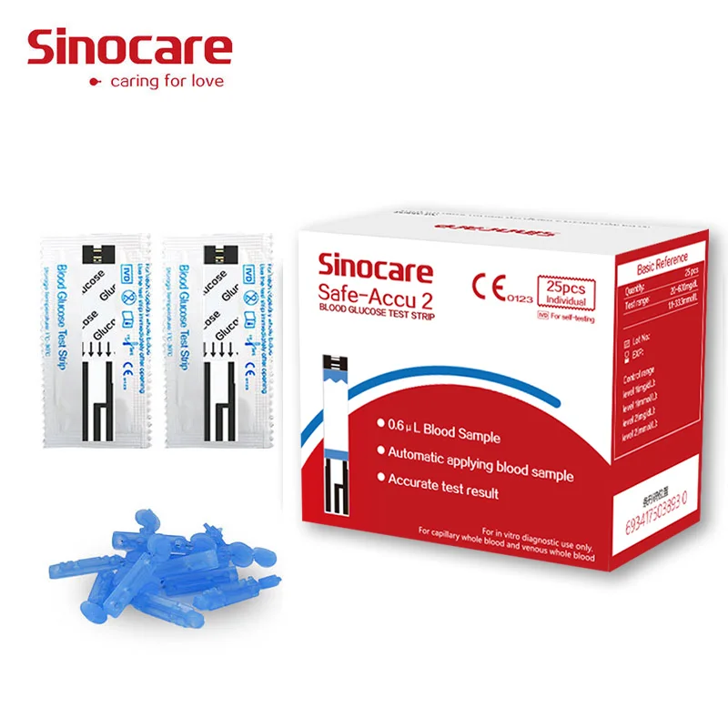 Sinocare-tiras de prueba de glucosa en sangre y lancetas para diabéticos  medidor de azúcar en