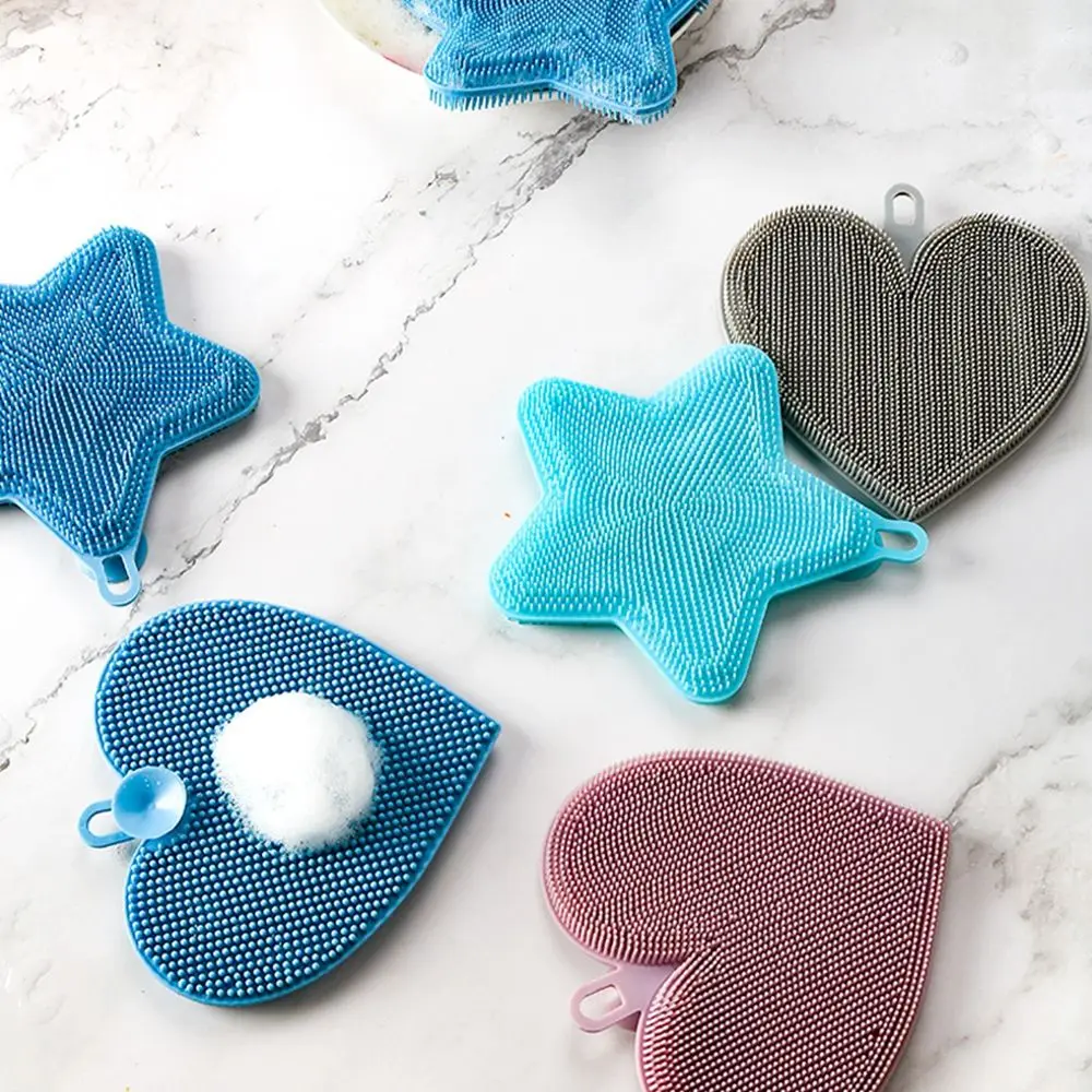 

1PC Kitchen Cleaning Brush Silicone Dishwashing Brush Fruit Vegetable Cleaning Brushes Pot Pan Sponge Scouring Pads