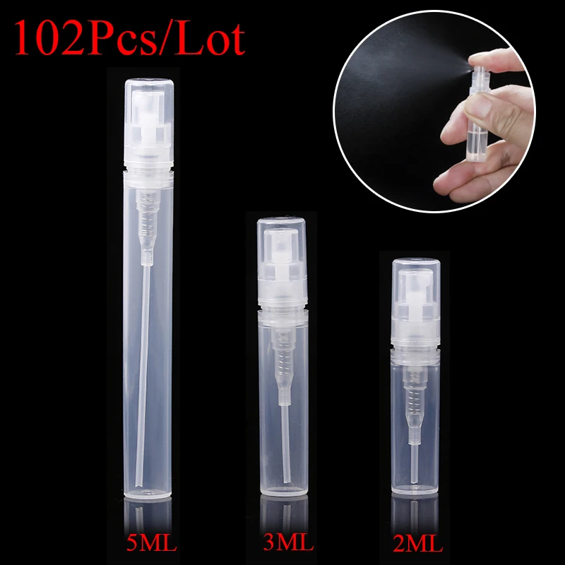 

105Pcs/lot 2ml 3ml 5ml Empty Clear Plastic Perfume Spray Bottles Sample Refillable Bottle Translucence Spray Perfume Bottles