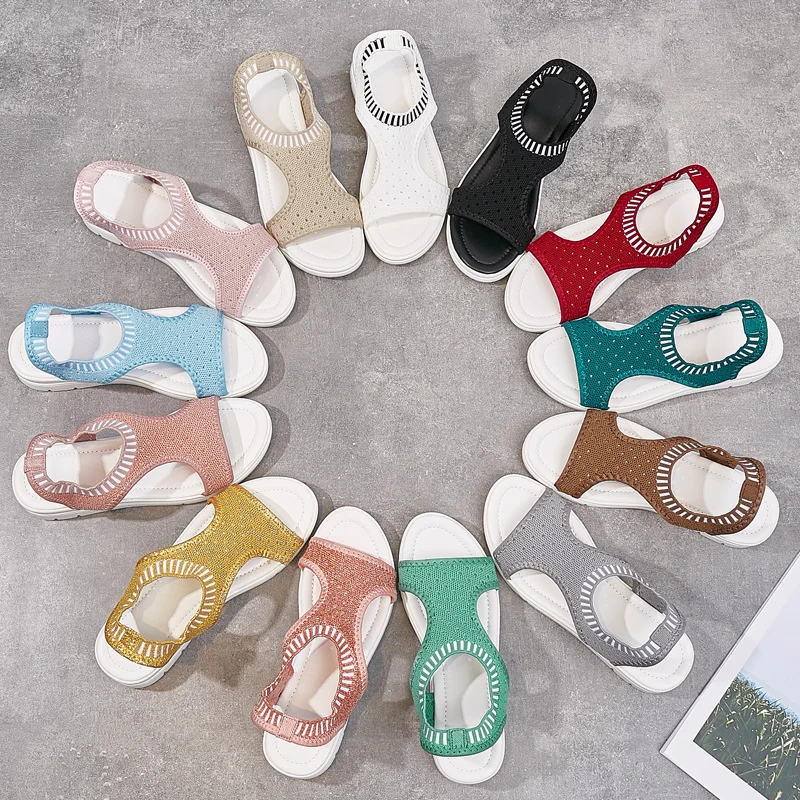 Качественные Спортивные сандалии с открытым носком Сетчатые однотонные женские