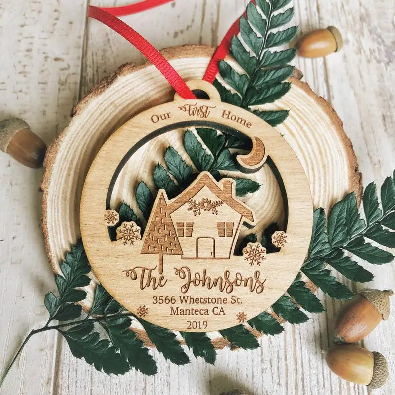 

Personalized First Christmas Family Ornament Bauble 1st Xmas Engraved Wooden Celebration Tree Decorations Hanging House Gift