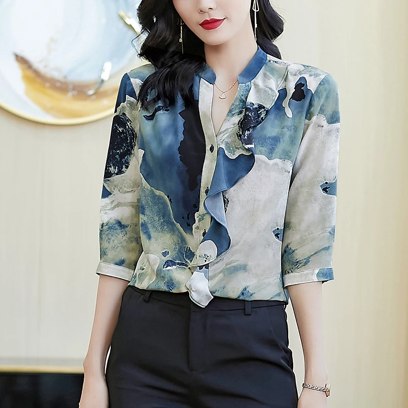 

COIGARSAM Shirt Womens Tops Summer 2021 New Fashion Silk Women Shirts