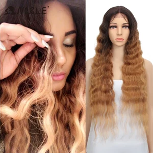 Noble Synthetic Lace Wig 30 Inch Long Wavy Wig Ombre Blonde Wig Synthetic Lace Wigs For Black Women Cosplay Synthetic Lace Wig