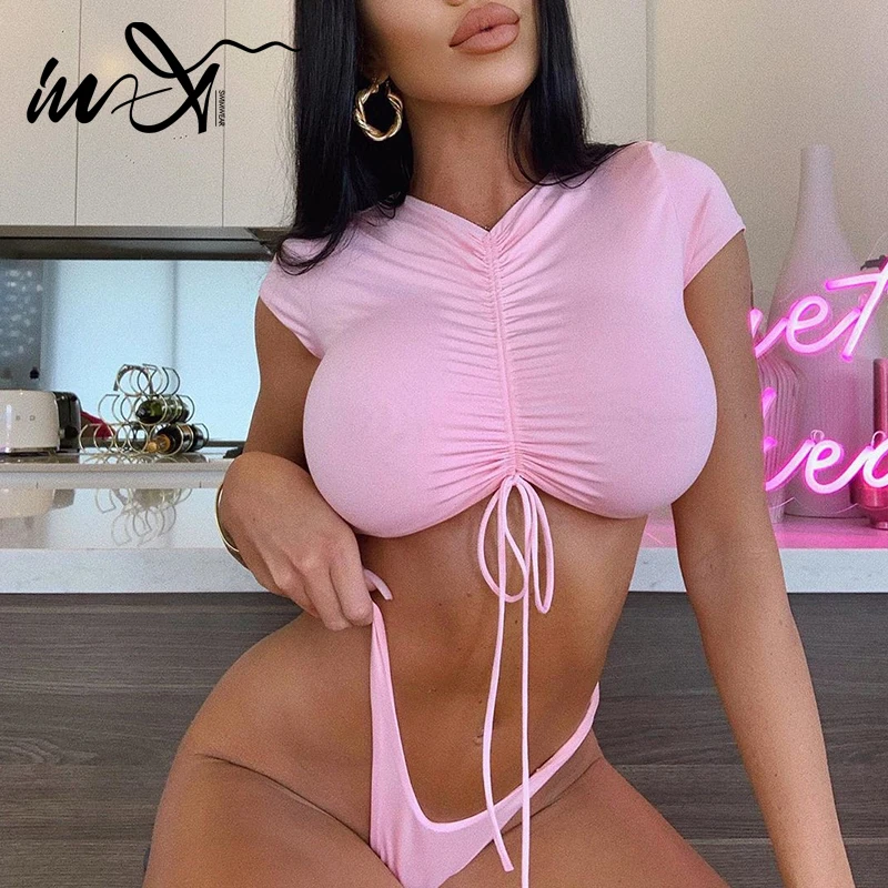 В-х короткий рукав ВЕРХ КУПАЛЬНИКА сексуальный топ купальники купальные костюмы