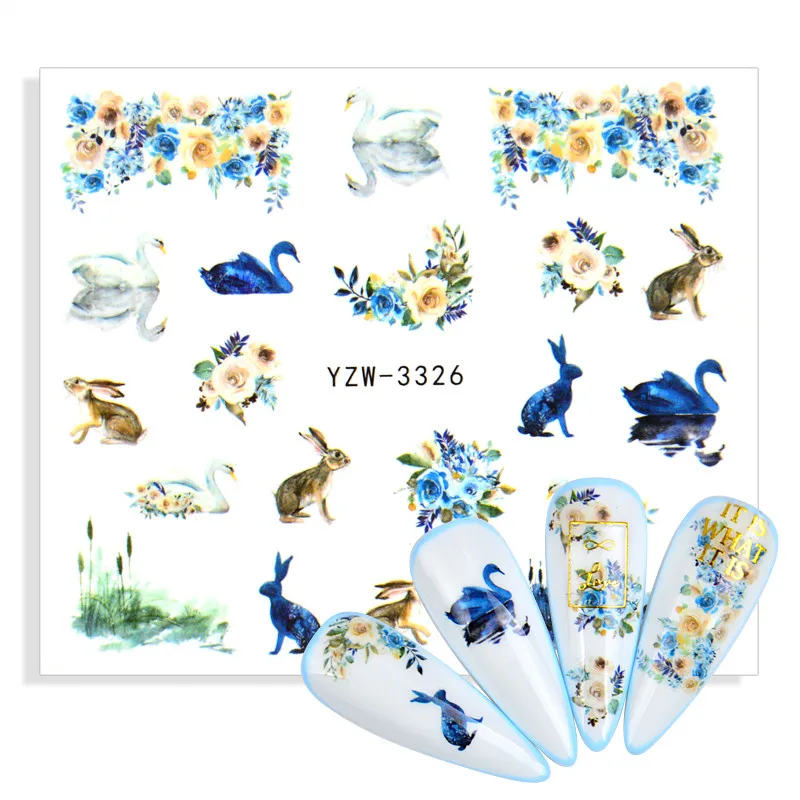 

Переводные наклейки для ногтей, с цветами и букетами, 1 лист