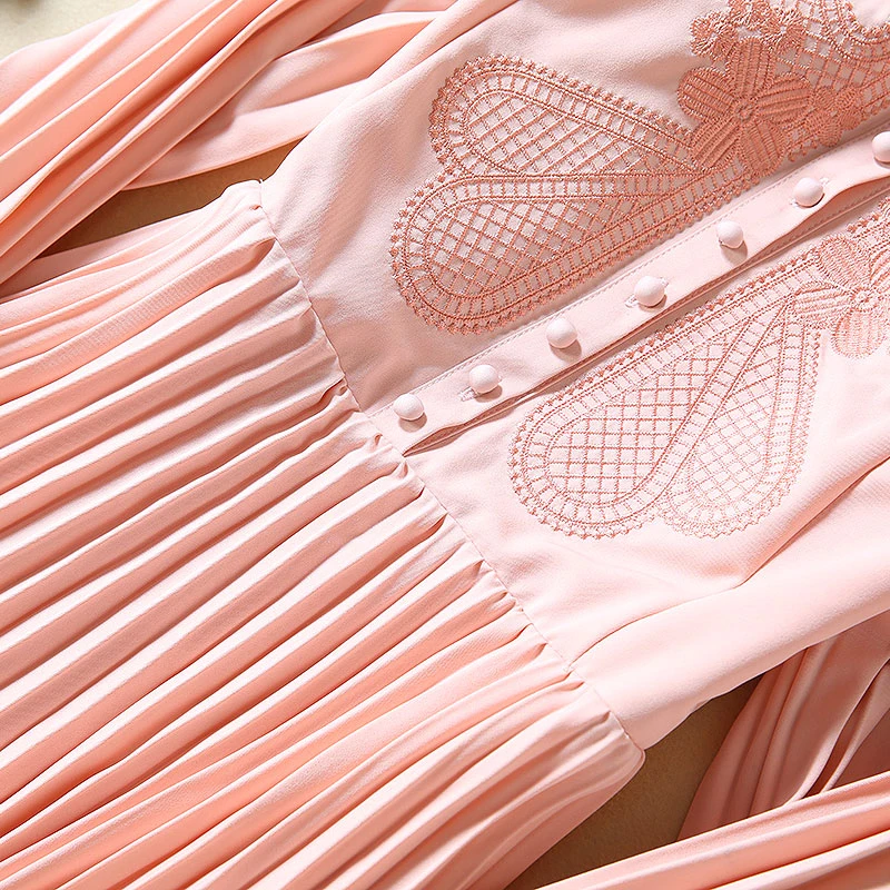 2019 осеннее розовое плиссированное платье для женщин высокое качество милое с