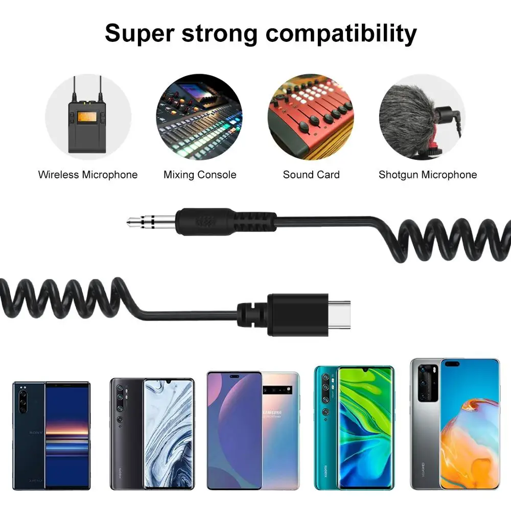 

PULUZ-Cable adaptador de Audio para Gopro/ DJI / Samsung/ Huawei, 3,5mm, TRRS macho/hembra a USB-C tipo C, micrfono en vivo, 100