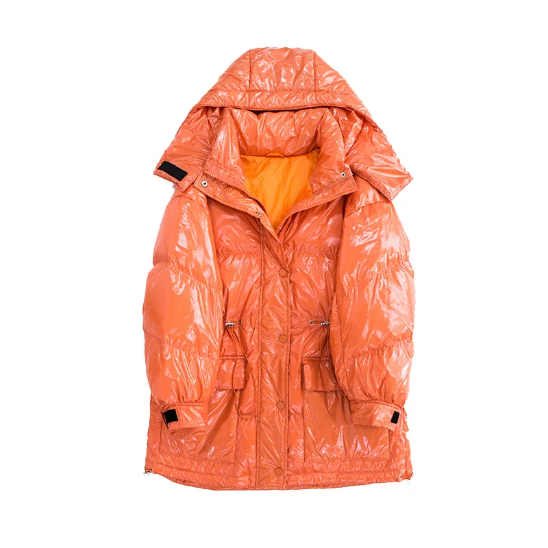

Ailegogo New Winter Women Candy Color Hooded Warm Snow Down Coat 90% White Duck Down Parkas Loose Stand Collar Windproof Outwear