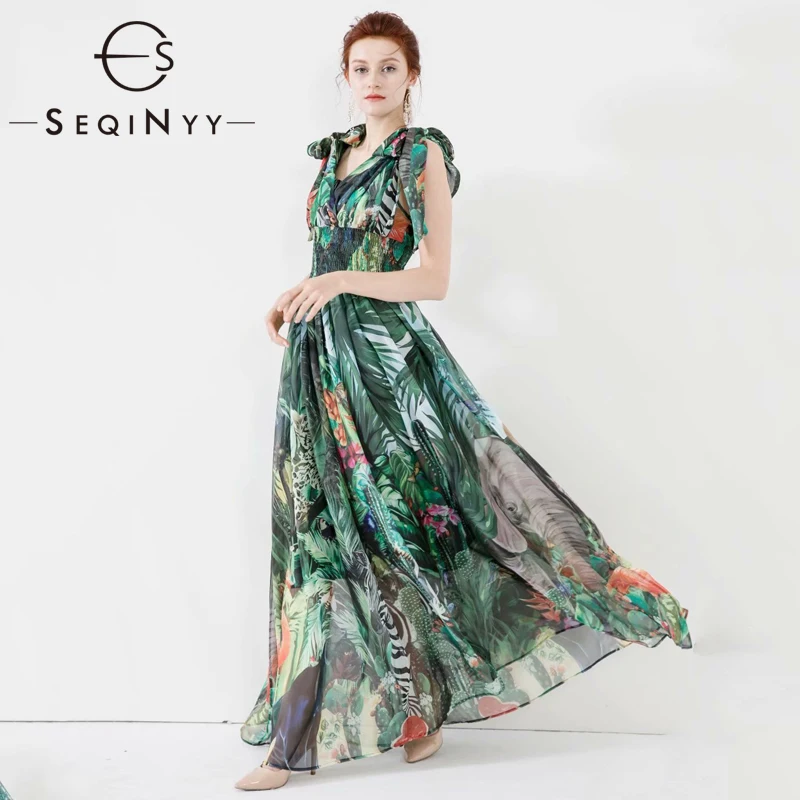 Женское шифоновое платье без рукавов SEQINYY Элегантное Длинное Платье с зеленым