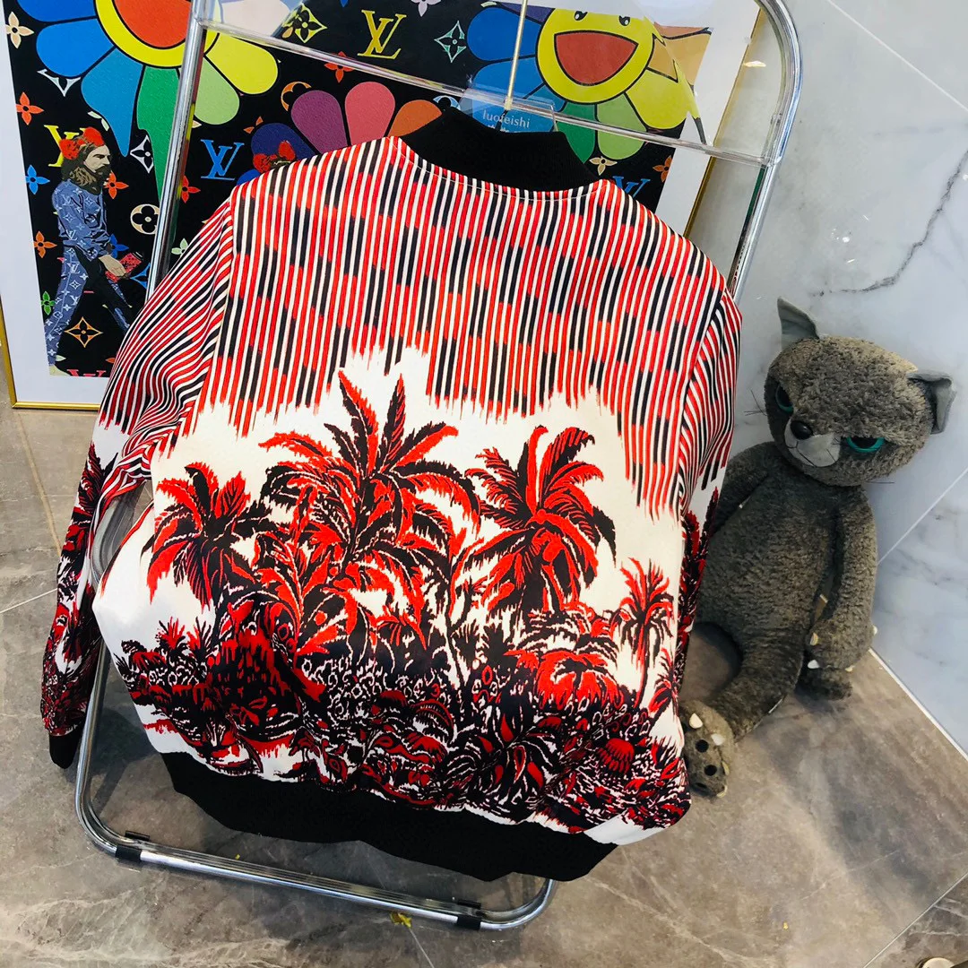 

High quality casual jacket women spring and autumn basic print bomber jacket zipper jacket fashion long-sleeved slim jacket