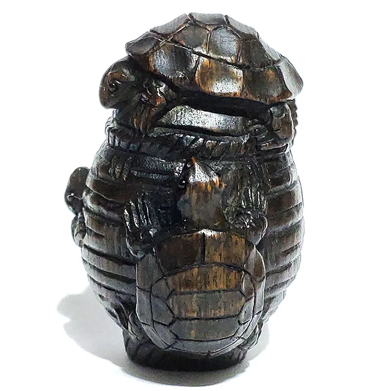 

Y5852 - Collectible 20 Years Old 2" Hand Carved Ebony Ironwood Netsuke - 3 Turtles on Pot