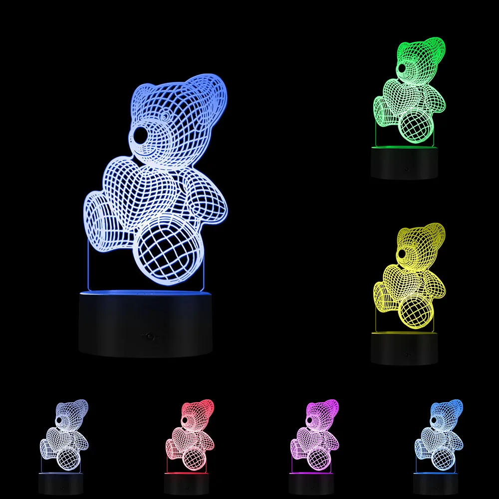 Симпатичный медведь с любящим сердцем 3D эффект Оптическая иллюзия светильник