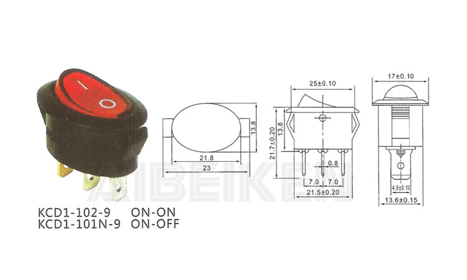 3PIN Овальный переключатель ВКЛ-ВЫКЛ однополюсный однопозиционный переменный ток