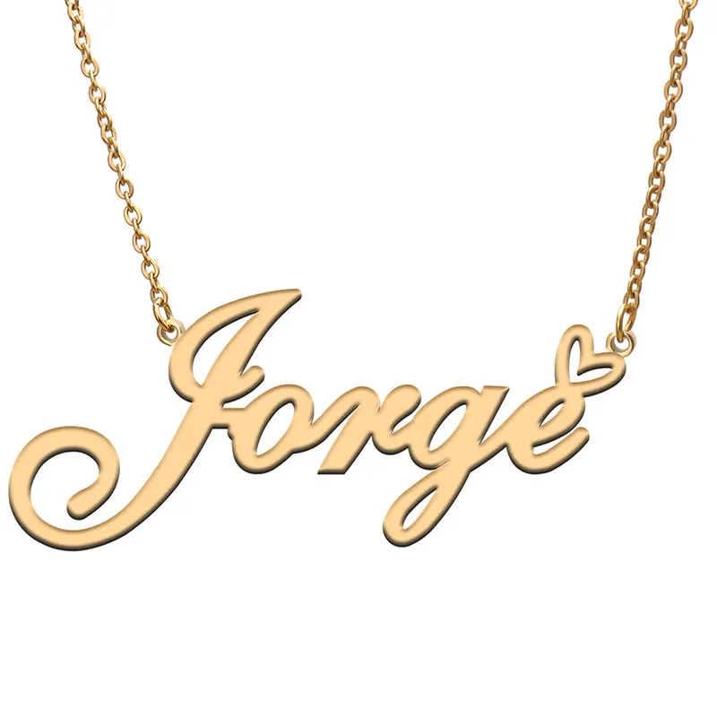 

Love Heart Jorge Name Necklace for Women Stainless Steel Gold & Silver Nameplate Pendant Femme Mother Child Girls Gift
