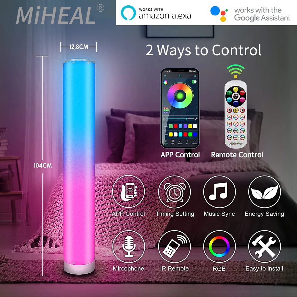 

Умная светодиодная напольная лампа RGB, современный светодиодный светильник с регулируемой яркостью, с дистанционным управлением, с подстав...