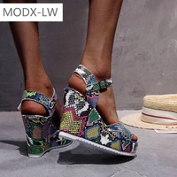 2021 new style ladies platform sandals hot sale color wedges summer ladies party shoes women fashion snake print high heel shoes
