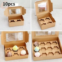 10pc kraft paper cupcake packing box with window cardboard cake muffin cookies candy box christmas wedding party birthday favors