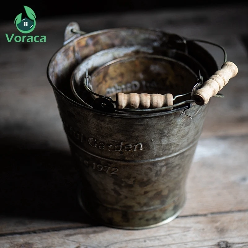 Винтажное ведро с железной ручкой металлическая Ретро английская печать кованая