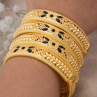 4pcsset 24k dubai gold color bangles for women ethiopia wedding banglesbracelets africa saudi arab black jewelry party gift