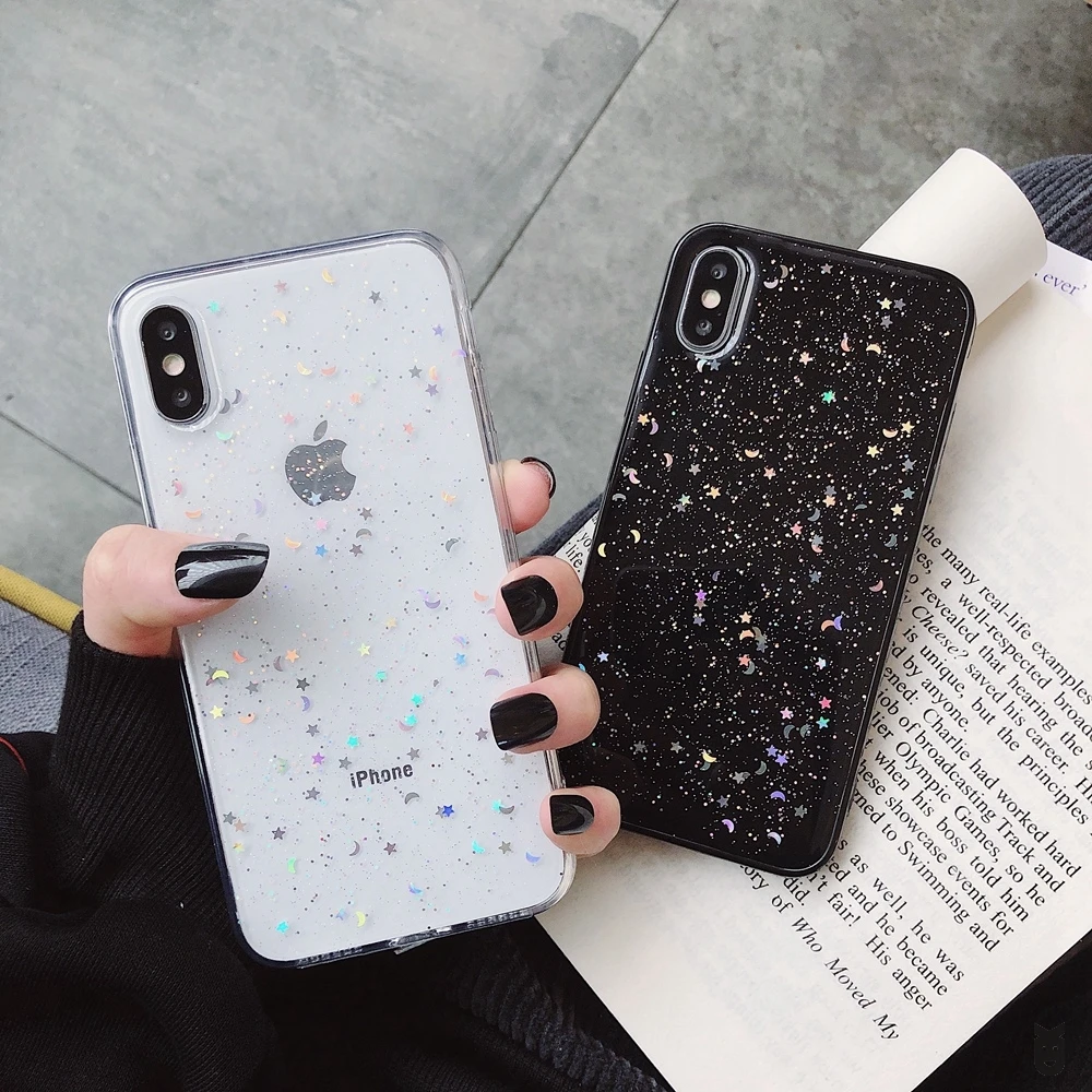 Роскошный блестящий чехол со звездами для iPhone X XS XR Max 6 S 7 8 Plus прозрачный мягкий