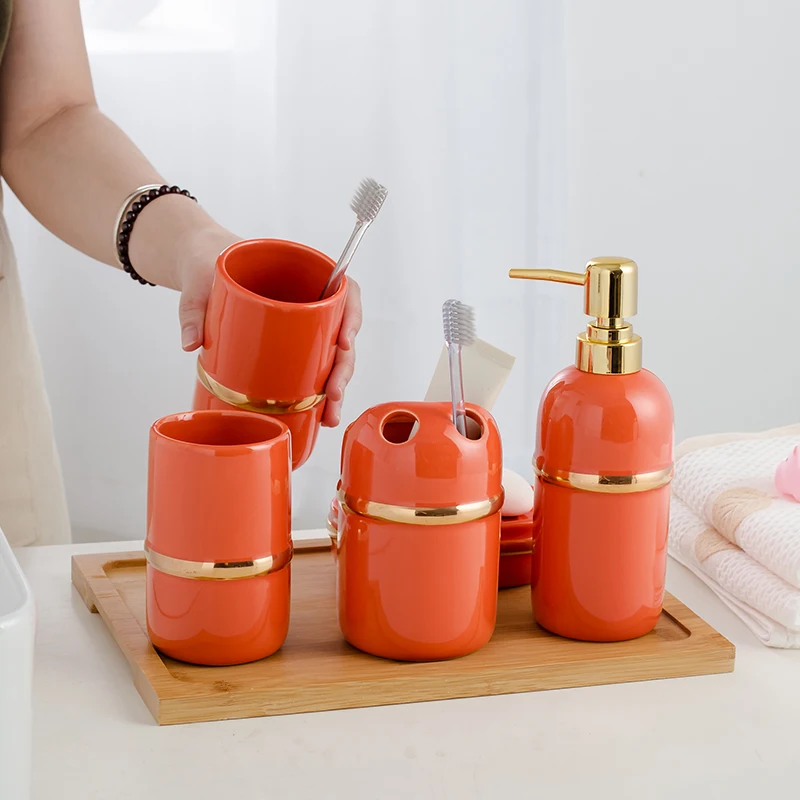 Bathroom Decoration Set Five-piece Ceramic Supplies Kit Four-piece Wash Light Luxury Mug | Дом и сад