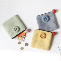 cute smiley wallet female compact mini cute plush coin purse coin card bag lipstick key storage bag clutch