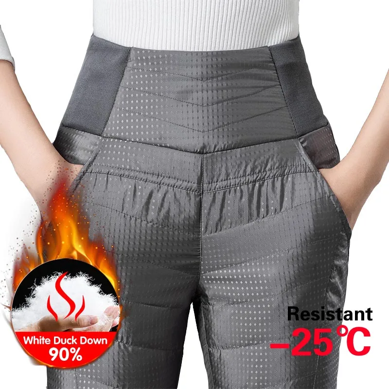 

Зимние Повседневные женские брюки 90% на белом утином пуху, зимние плотные теплые облегающие эластичные брюки-карандаш с высокой талией, жен...