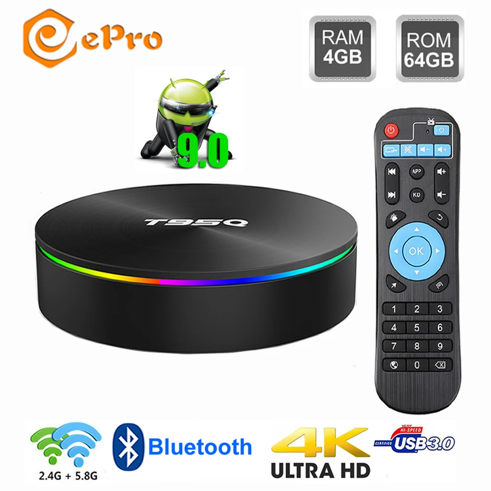 T95Q 4 Гб 64 ТВ приставка Android 9 0 Amlogic S905X2 четырехъядерный 2 4G 5 8G двойной WiFi BT4.1 H.265 4K 1000M