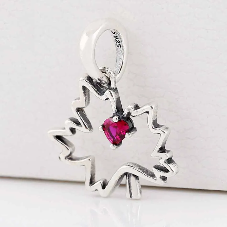 S925 DIY Ювелирные изделия клен Очаровательная подвеска в форме сердца подходит для