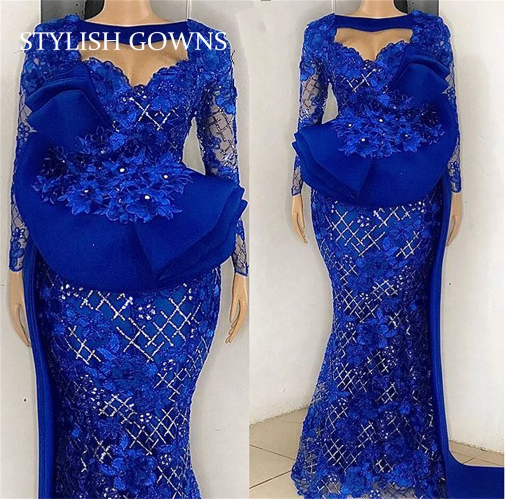 

Aso Ebi кружевное Настоящее фото нигерийское вечернее платье с длинным рукавом для женщин 3D Цветочное платье для выпускного вечера