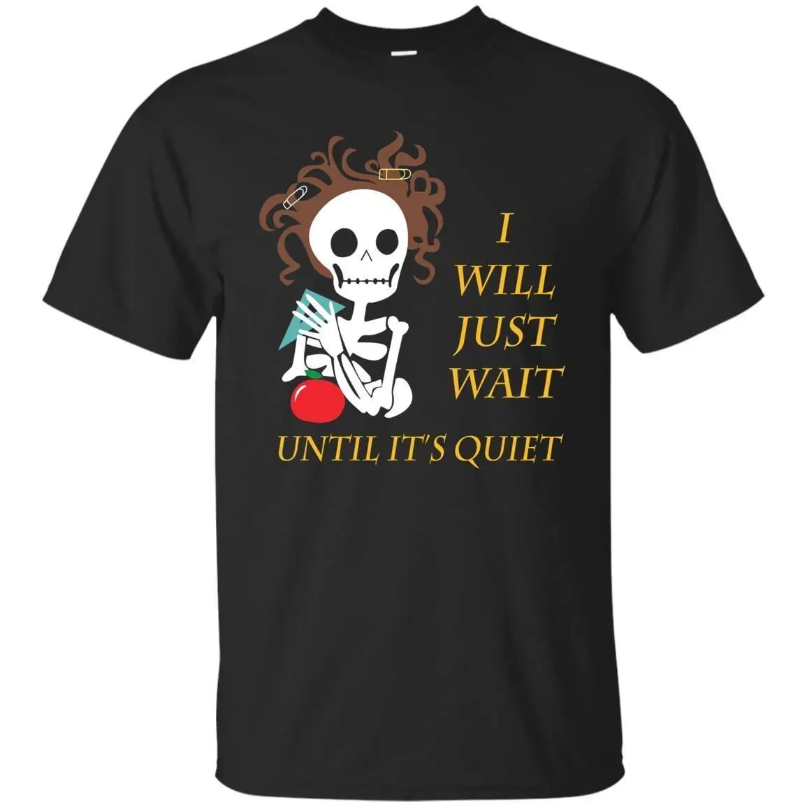 Я просто буду ждать пока это тихий скелет Хэллоуин черная темно-синяя футболка